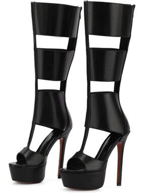 Chic Platform Knee High Heels, Gladiator Open Toe Summer Boots, Sexy Casual